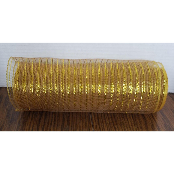 Flora Craft Decorative Mesh 10 x 10 Yard Gold Mesh Ribbon Roll Opened - Picture 4 of 4